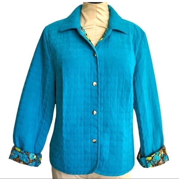 Briggs New York Jackets & Blazers - Briggs New York Turquoise Teal Quilted Snap Button Up Collared Jacket 16 Petite